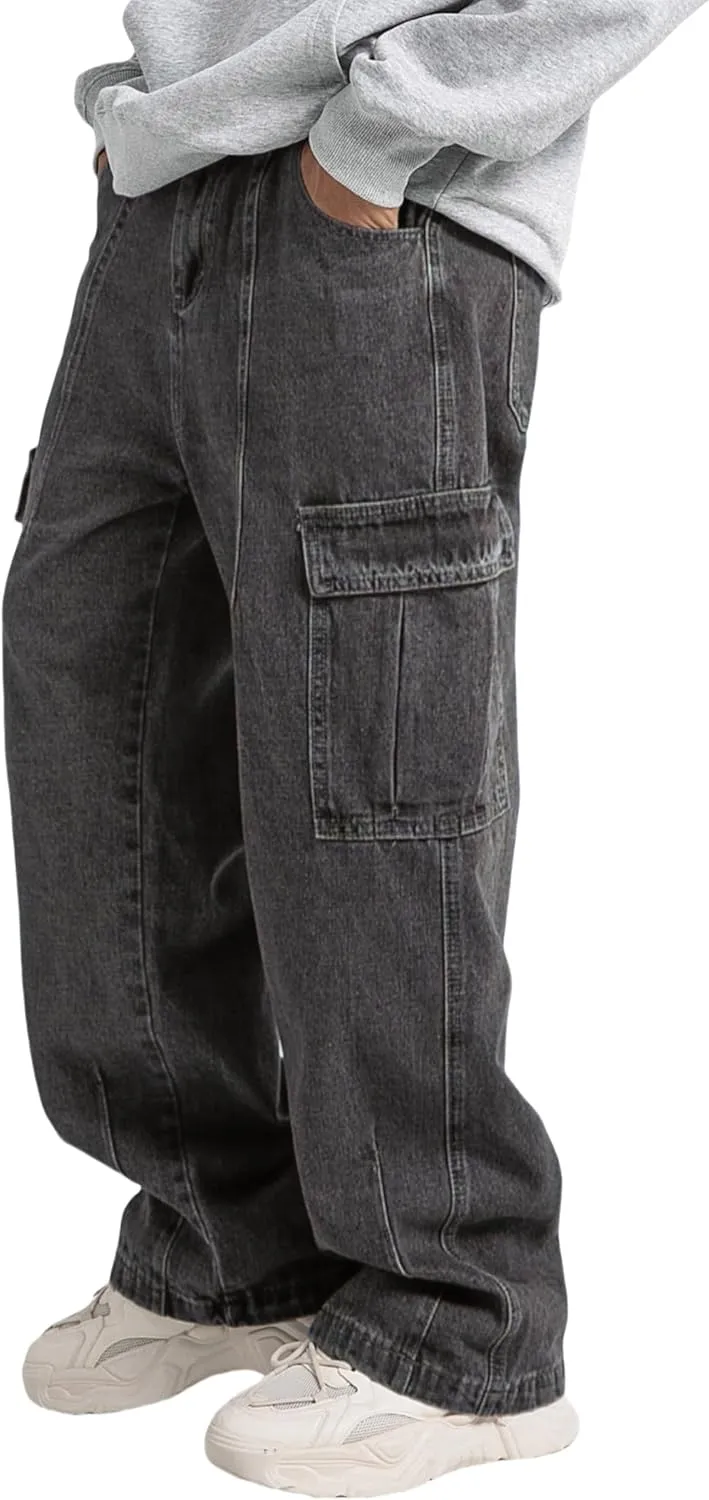 Men's Baggy Jeans Y2K Vintage Cargo Pants with Pocket Straight Leg Pants Fit Skateboard Streetwear