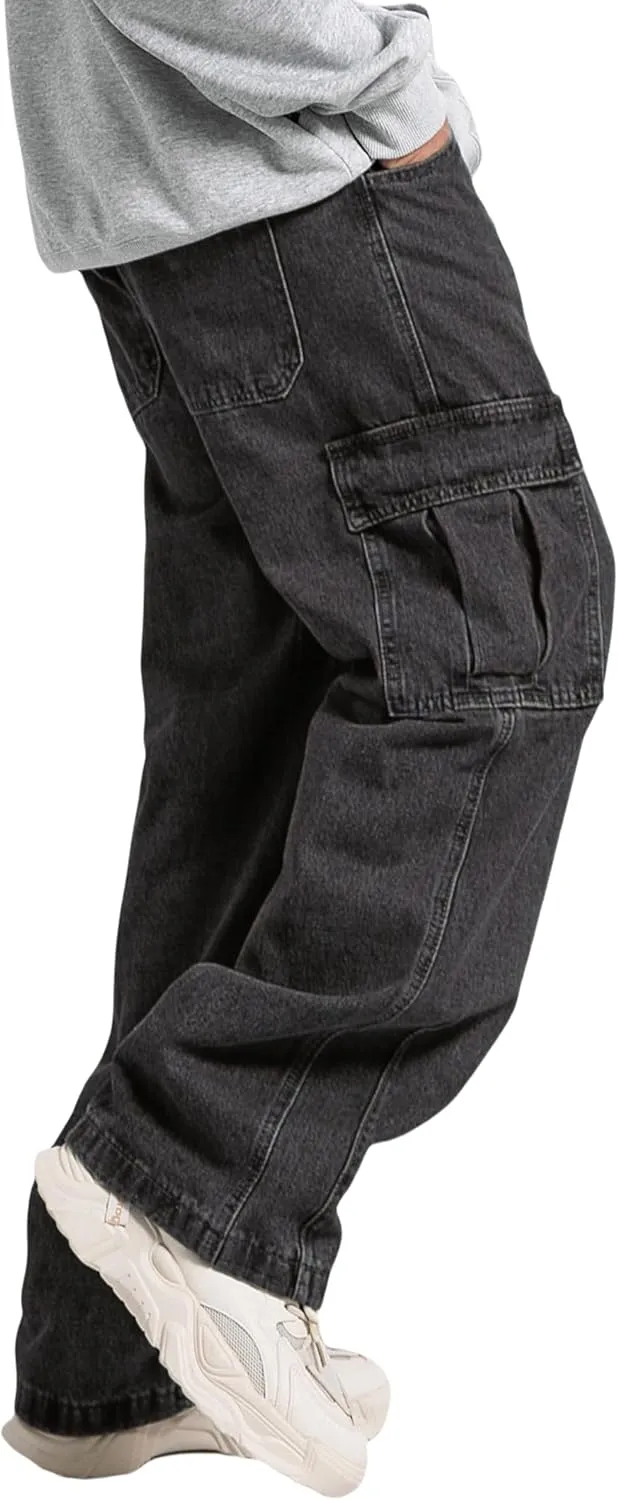 Men's Baggy Jeans Y2K Vintage Cargo Pants with Pocket Straight Leg Pants Fit Skateboard Streetwear