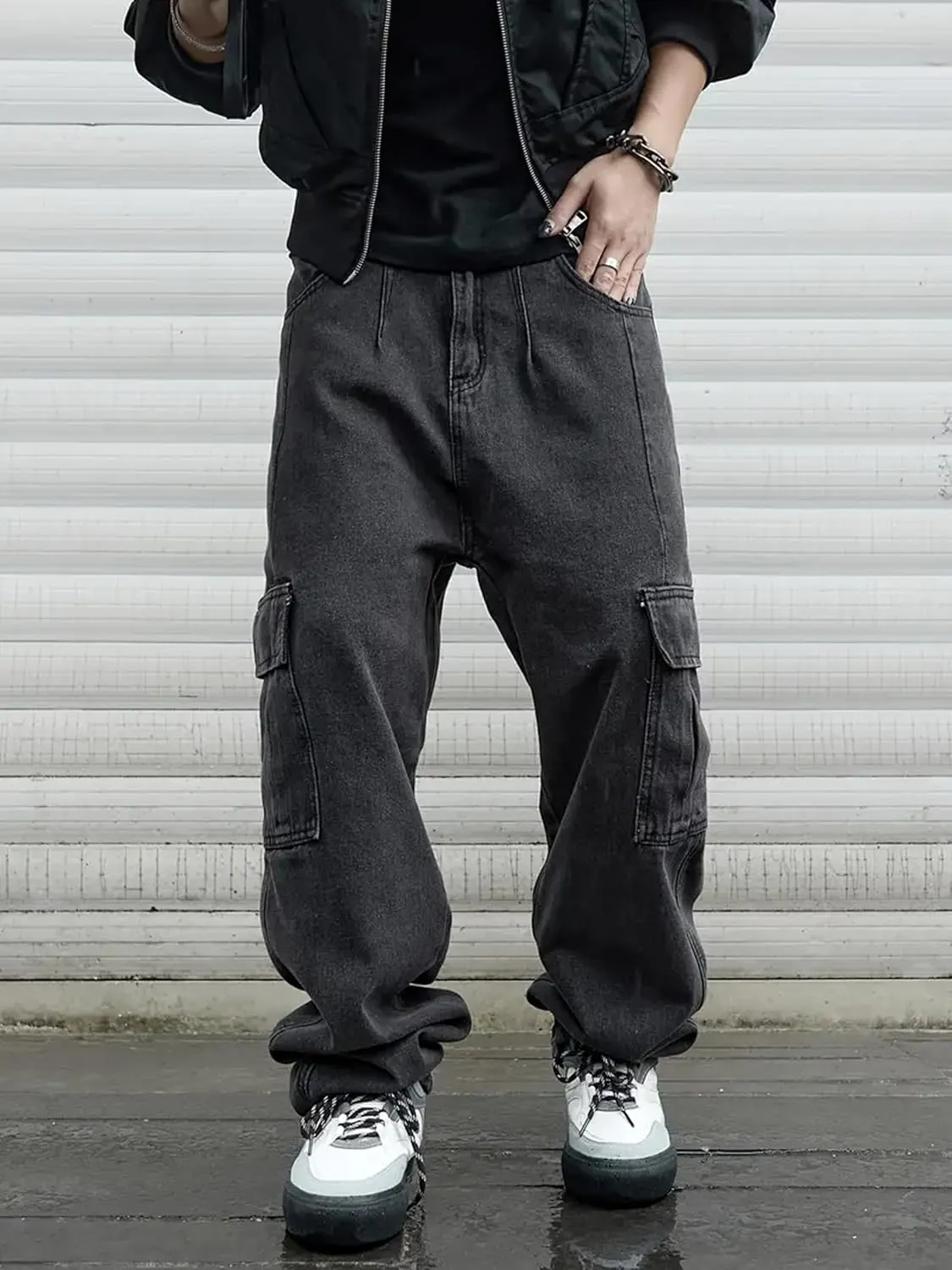 Men's Baggy Jeans Y2K Vintage Cargo Pants with Pocket Straight Leg Pants Fit Skateboard Streetwear