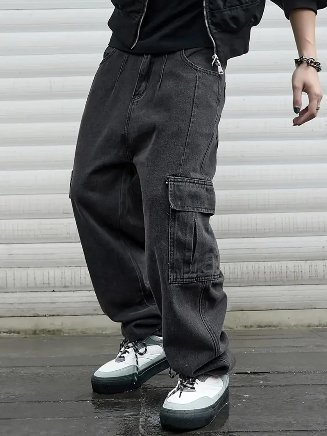 Men's Baggy Jeans Y2K Vintage Cargo Pants with Pocket Straight Leg Pants Fit Skateboard Streetwear
