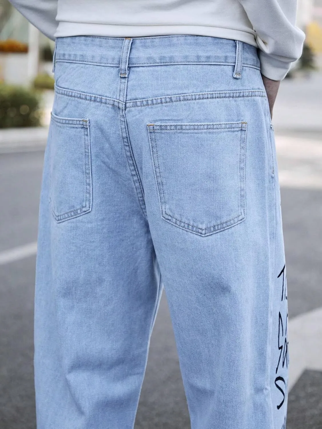 Men's Baggy Jeans Y2K Vintage Gothic Alphabet Print Jeans Black Denim Pants Wide Leg Pants Streetwear