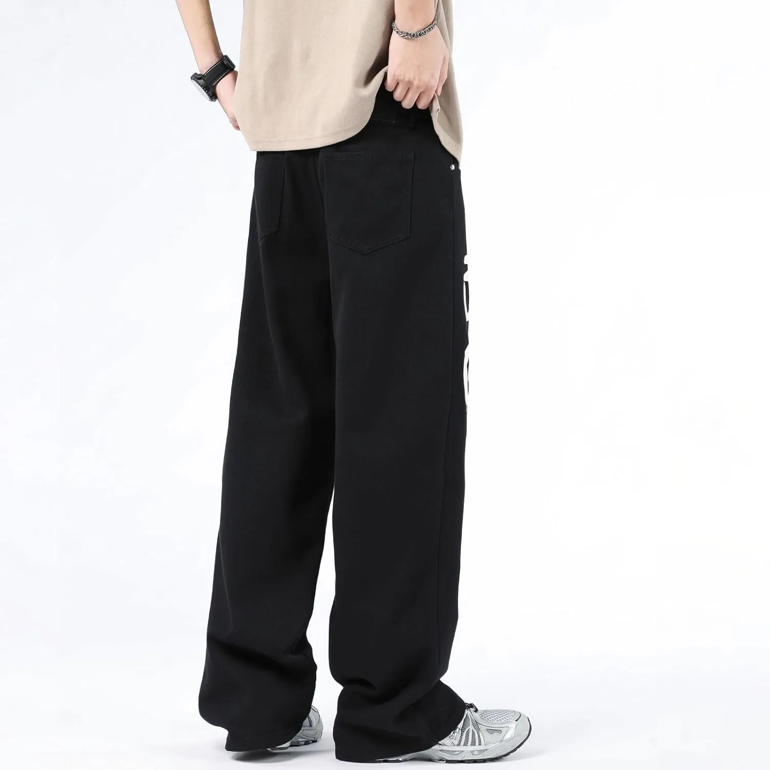 Men's Baggy Jeans Y2K Vintage Gothic Alphabet Print Jeans Black Denim Pants Wide Leg Pants Streetwear