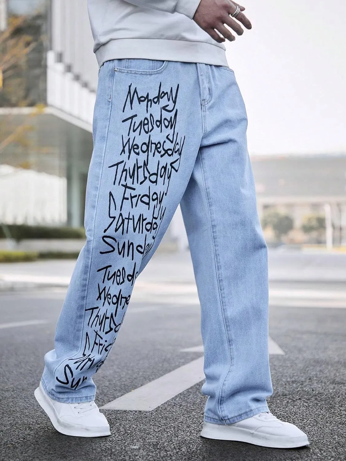 Men's Baggy Jeans Y2K Vintage Gothic Alphabet Print Jeans Black Denim Pants Wide Leg Pants Streetwear