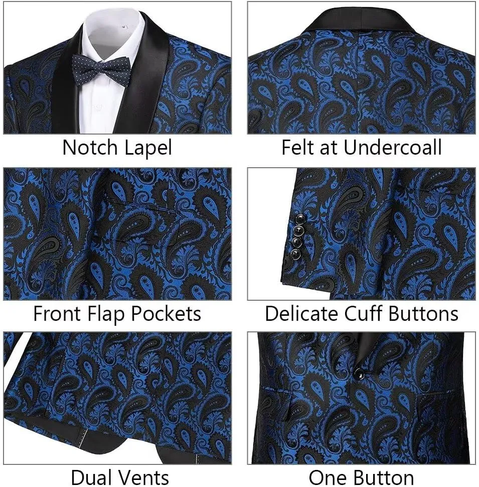 Men's Floral Tux Suit Jacket One Button Slim Fit Paisley Wedding Suit Blazer for Men Prom Party Dinner Jacket Sport Coat