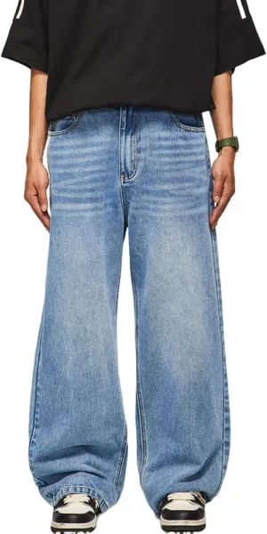Mens Hip Hop Skater Jeans Vintage Loose Fit Dance Skateboard Pants Casual Solid Denim Trousers