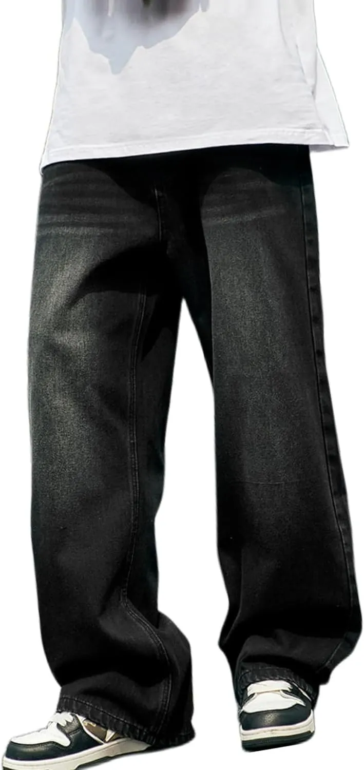 Mens Hip Hop Skater Jeans Vintage Loose Fit Dance Skateboard Pants Casual Solid Denim Trousers