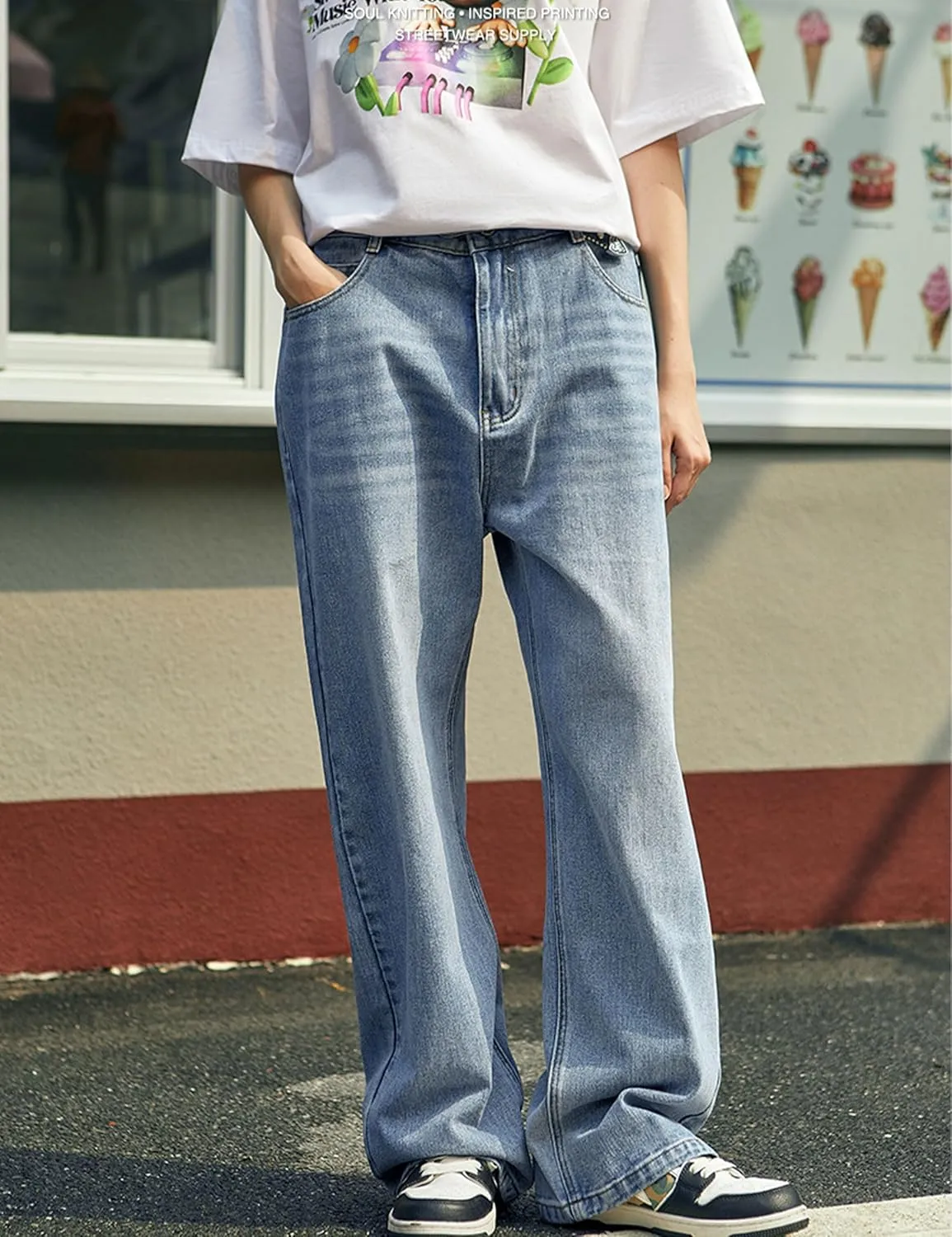 Mens Hip Hop Skater Jeans Vintage Loose Fit Dance Skateboard Pants Casual Solid Denim Trousers
