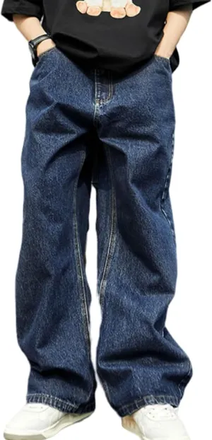 Mens Hip Hop Skater Jeans Vintage Loose Fit Dance Skateboard Pants Casual Solid Denim Trousers