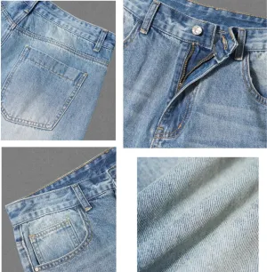 Mens Hip Hop Skater Jeans Vintage Loose Fit Dance Skateboard Pants Casual Solid Denim Trousers