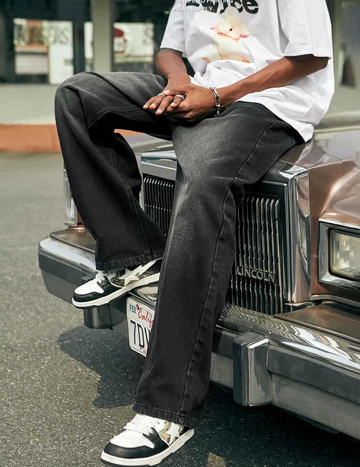 Mens Hip Hop Skater Jeans Vintage Loose Fit Dance Skateboard Pants Casual Solid Denim Trousers