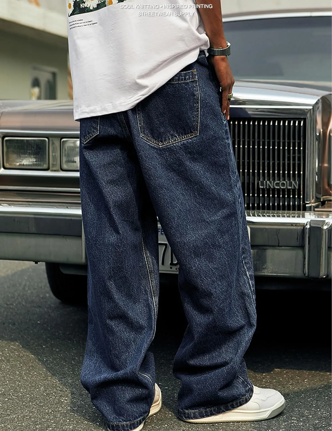 Mens Hip Hop Skater Jeans Vintage Loose Fit Dance Skateboard Pants Casual Solid Denim Trousers