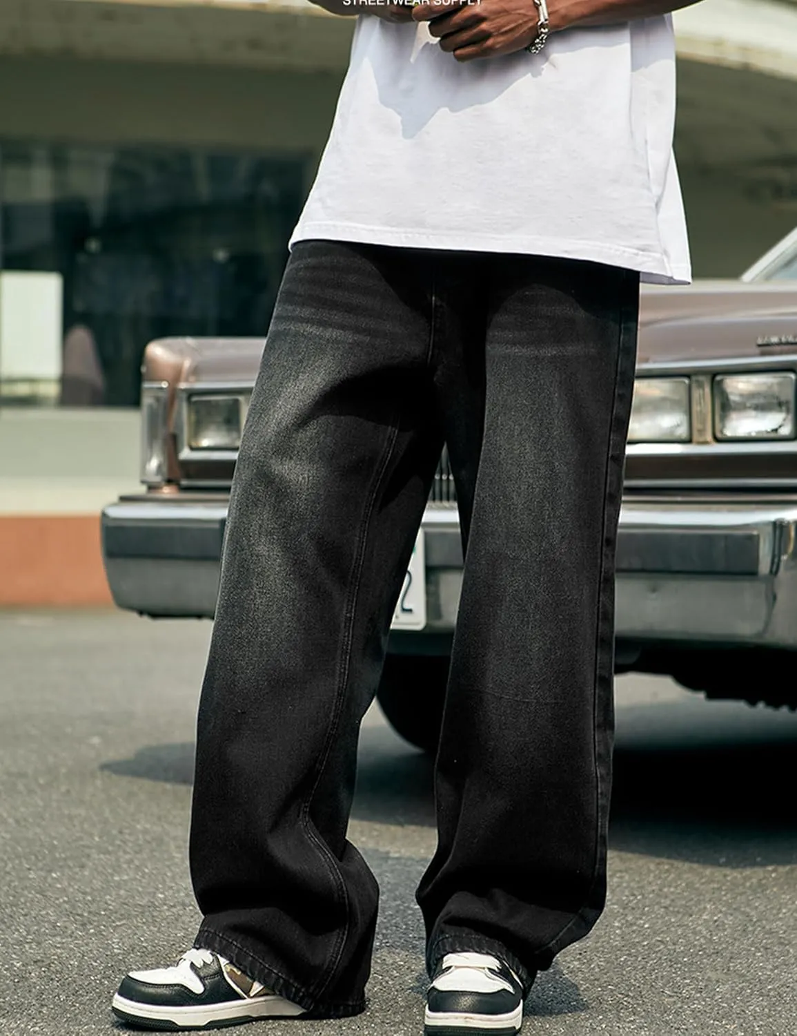 Mens Hip Hop Skater Jeans Vintage Loose Fit Dance Skateboard Pants Casual Solid Denim Trousers