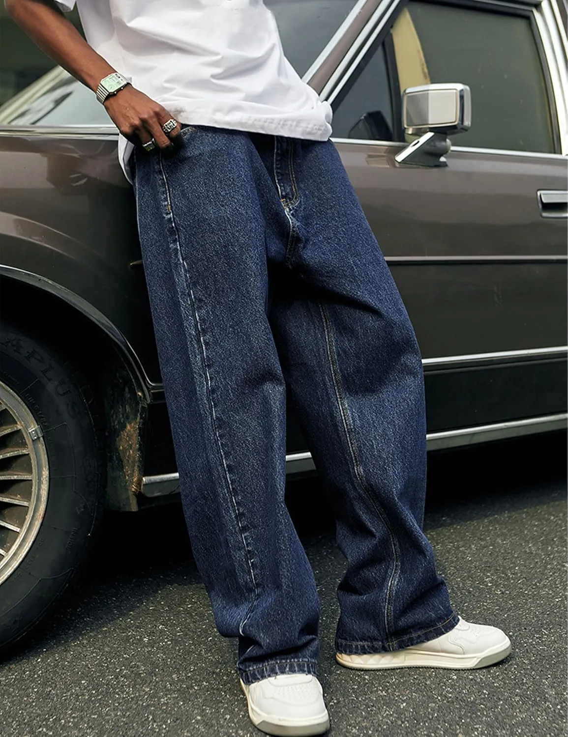 Mens Hip Hop Skater Jeans Vintage Loose Fit Dance Skateboard Pants Casual Solid Denim Trousers