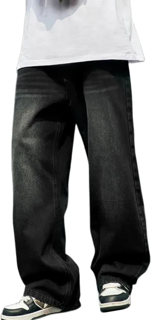 Mens Hip Hop Skater Jeans Vintage Loose Fit Dance Skateboard Pants Casual Solid Denim Trousers