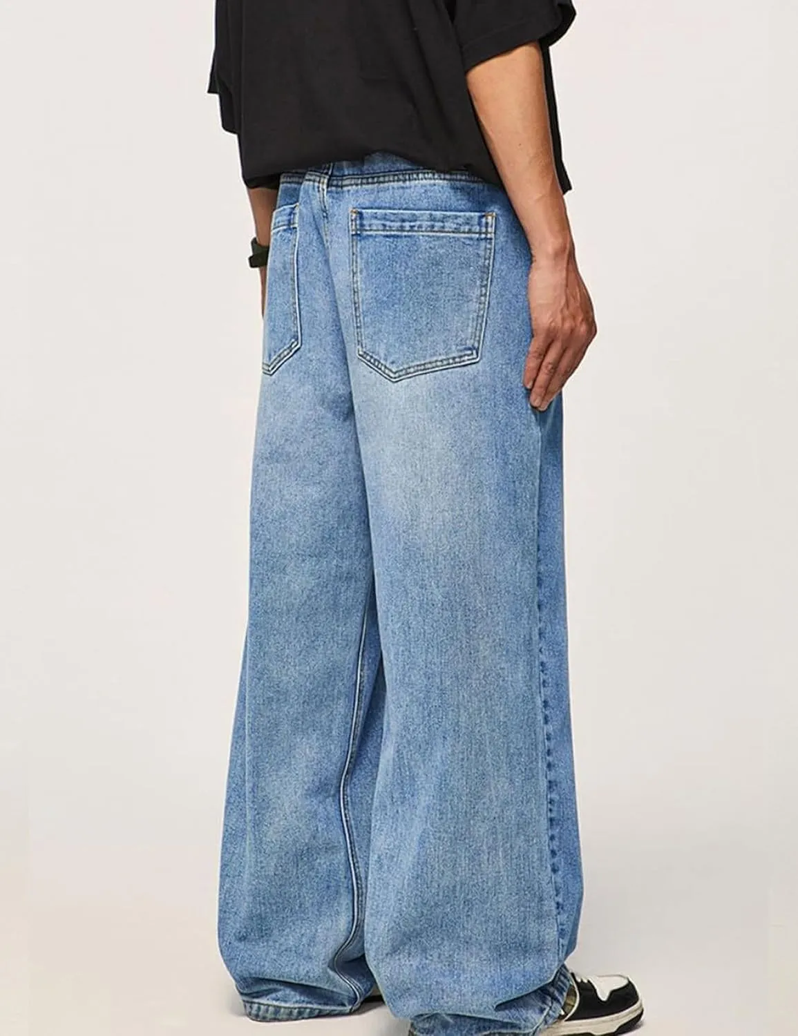 Mens Hip Hop Skater Jeans Vintage Loose Fit Dance Skateboard Pants Casual Solid Denim Trousers
