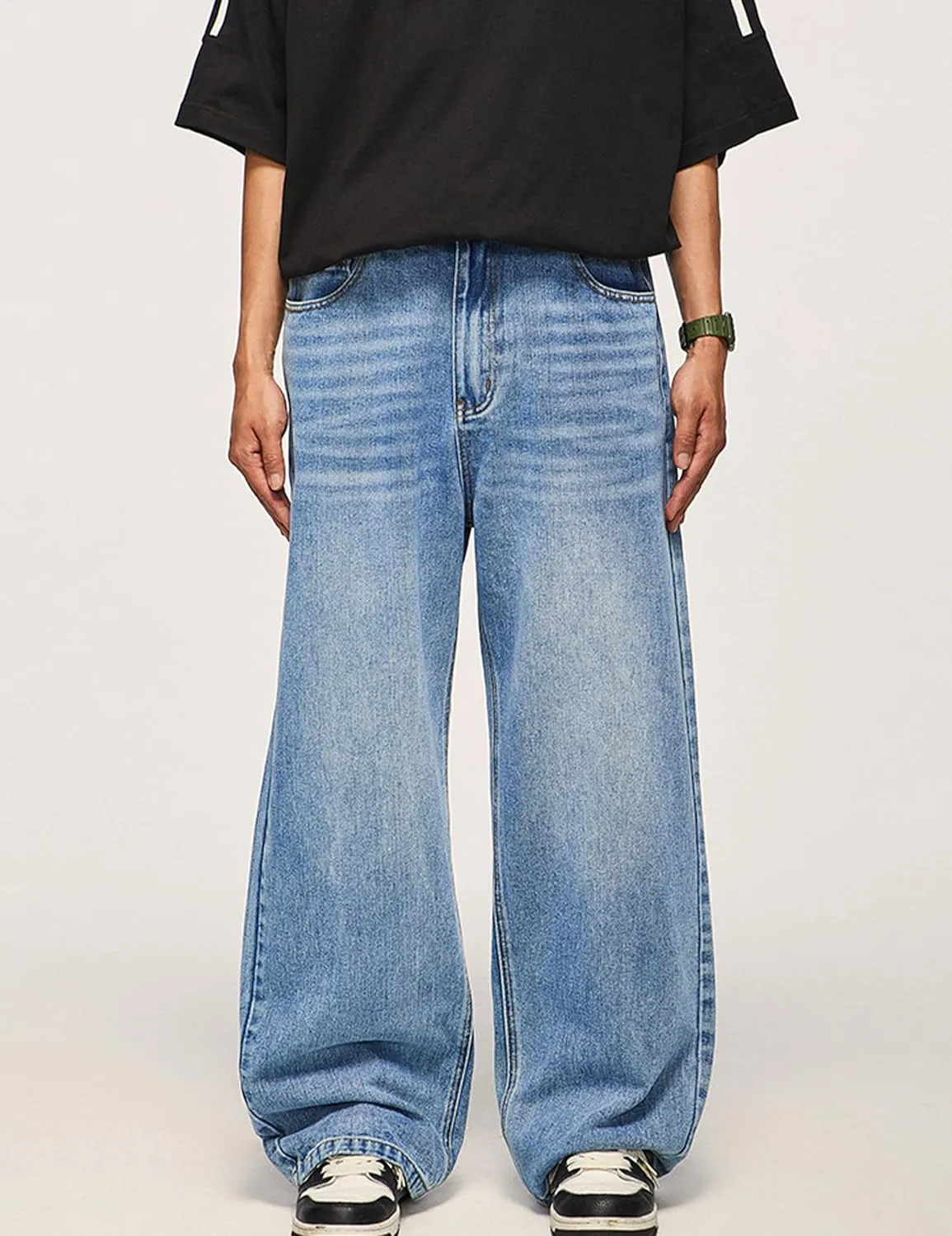 Mens Hip Hop Skater Jeans Vintage Loose Fit Dance Skateboard Pants Casual Solid Denim Trousers