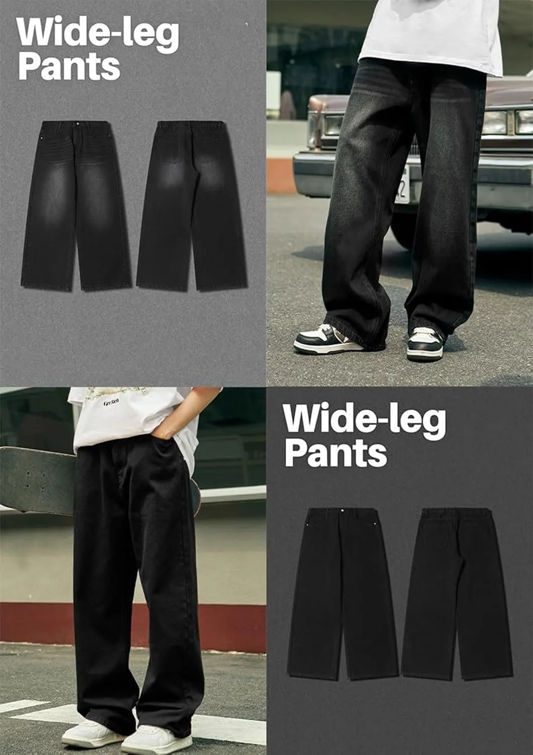 Mens Hip Hop Skater Jeans Vintage Loose Fit Dance Skateboard Pants Casual Solid Denim Trousers