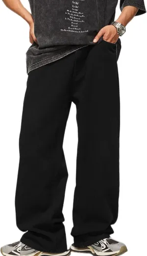 Mens Hip Hop Skater Jeans Vintage Loose Fit Dance Skateboard Pants Casual Solid Denim Trousers