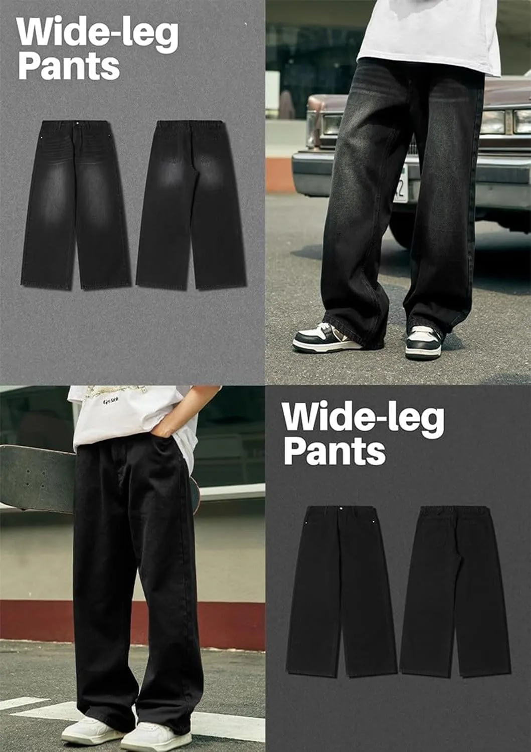 Mens Hip Hop Skater Jeans Vintage Loose Fit Dance Skateboard Pants Casual Solid Denim Trousers