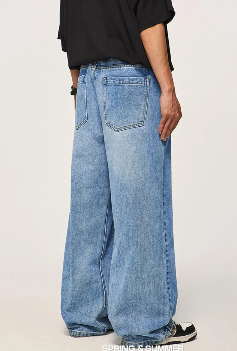 Mens Hip Hop Skater Jeans Vintage Loose Fit Dance Skateboard Pants Casual Solid Denim Trousers