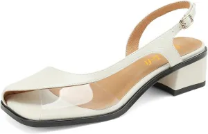 miss left Women Chic Clear Slingback Crocodile Low Chunky Block Heels Sandals Peep Toe Backstrap Slip On Pumps Graceful Evening Dance Shoes Size 4-16 US