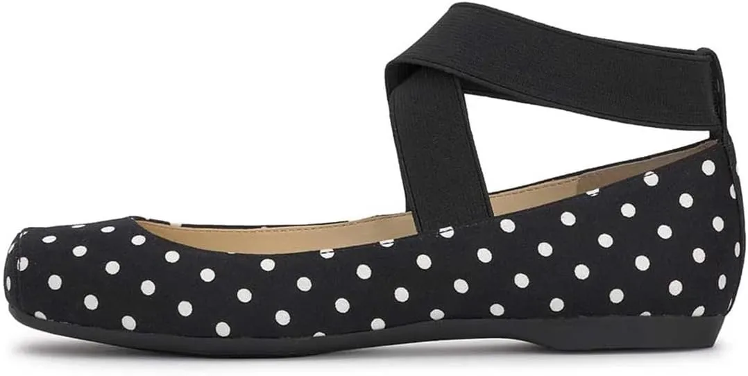 miss left Women's Stretchy Crisscross Strap Ballerina Flats Closed Square Toe Slip On Comfy Dance Party Shoe Size 4-16 US