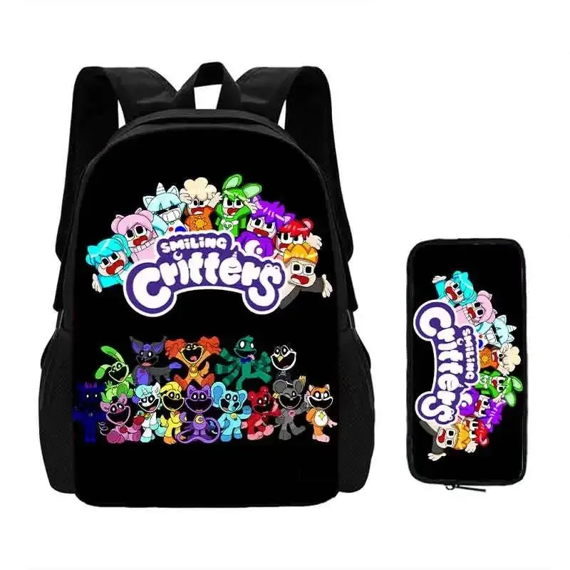 Mochila 2 pcs Set Smilling 3D Critters School Bags with Pencil Bags for Boy Girls Cartoon Prints Backpack Best Gift for Child