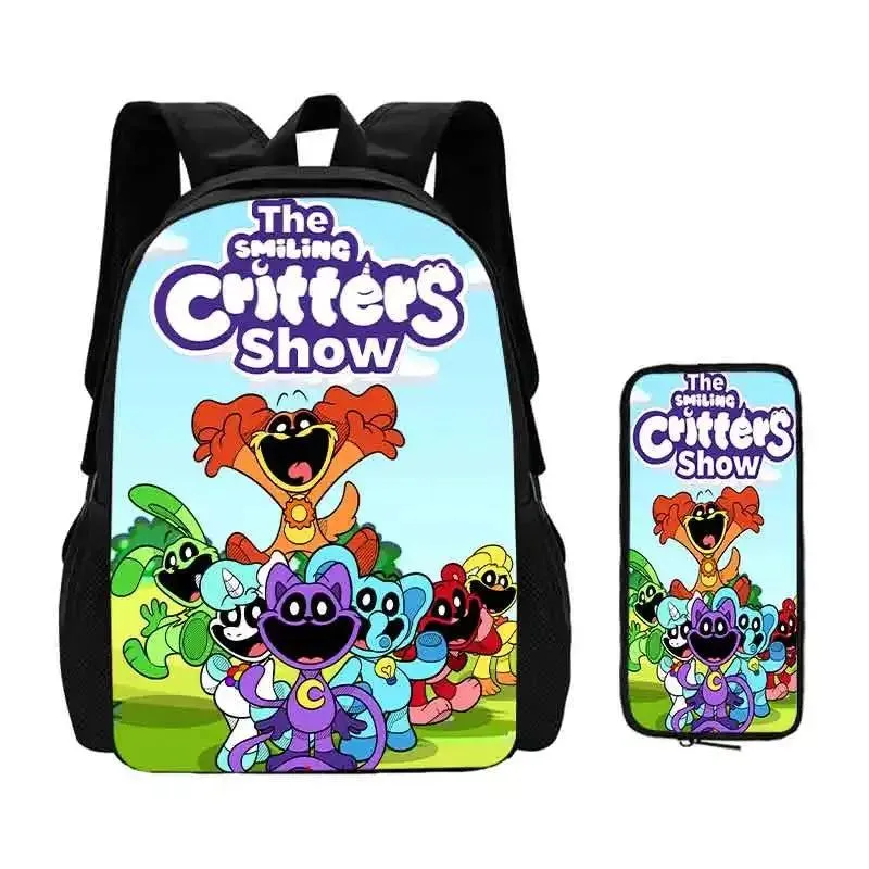 Mochila 2 pcs Set Smilling 3D Critters School Bags with Pencil Bags for Boy Girls Cartoon Prints Backpack Best Gift for Child