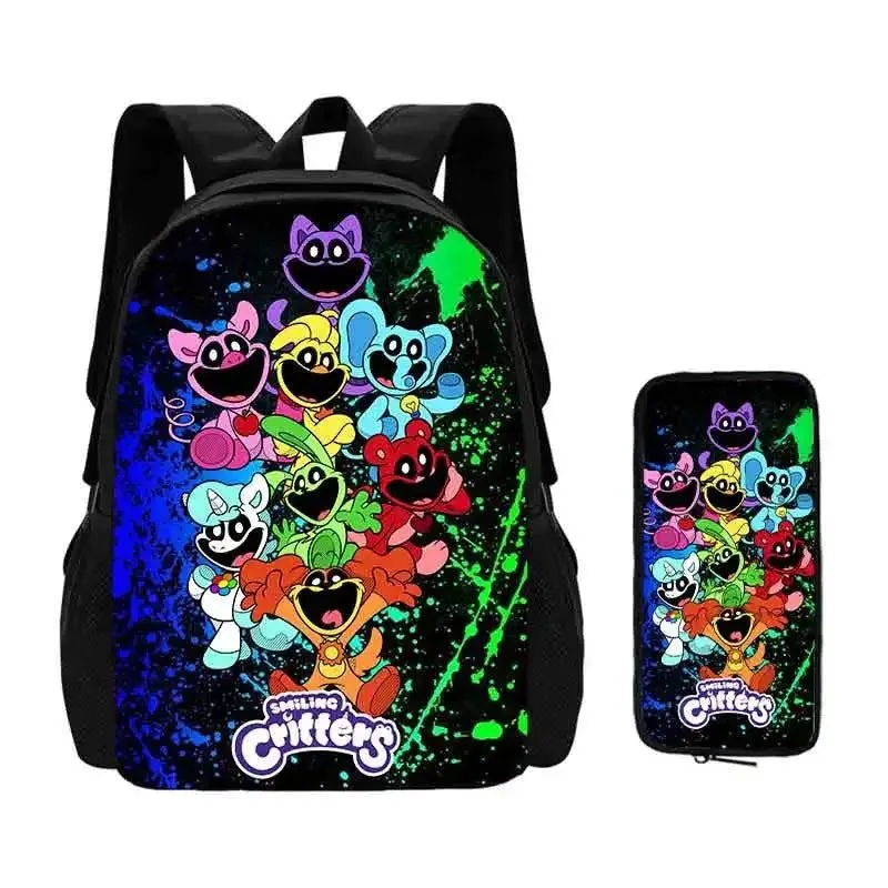 Mochila 2 pcs Set Smilling 3D Critters School Bags with Pencil Bags for Boy Girls Cartoon Prints Backpack Best Gift for Child