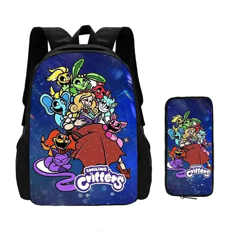 Mochila 2 pcs Set Smilling 3D Critters School Bags with Pencil Bags for Boy Girls Cartoon Prints Backpack Best Gift for Child