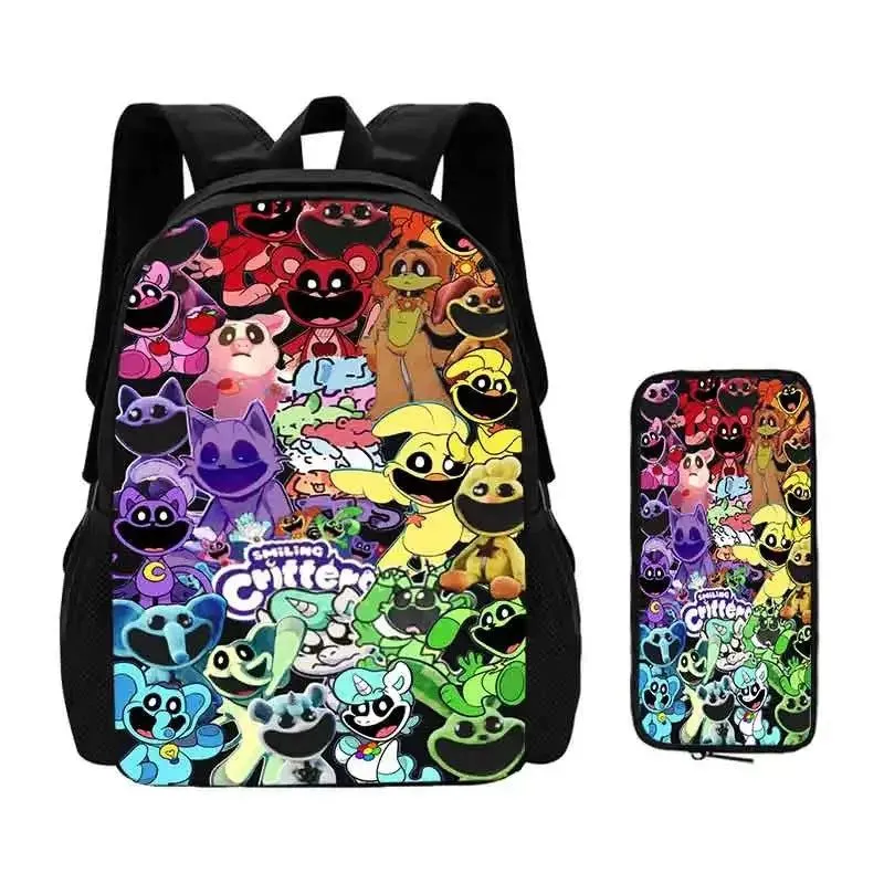 Mochila 2 pcs Set Smilling 3D Critters School Bags with Pencil Bags for Boy Girls Cartoon Prints Backpack Best Gift for Child