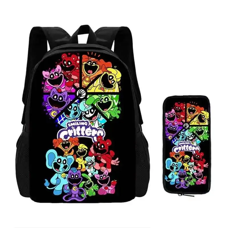 Mochila 2 pcs Set Smilling 3D Critters School Bags with Pencil Bags for Boy Girls Cartoon Prints Backpack Best Gift for Child