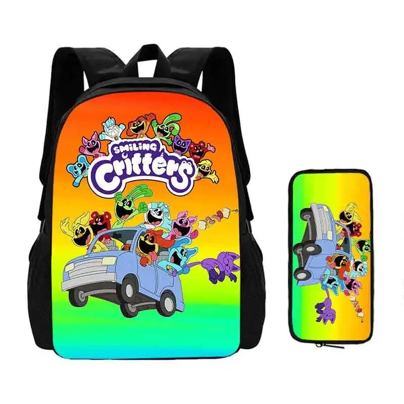 Mochila 2 pcs Set Smilling 3D Critters School Bags with Pencil Bags for Boy Girls Cartoon Prints Backpack Best Gift for Child
