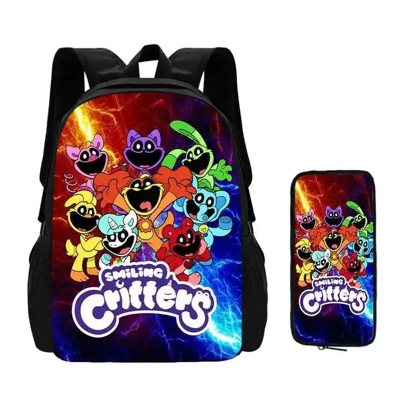 Mochila 2 pcs Set Smilling 3D Critters School Bags with Pencil Bags for Boy Girls Cartoon Prints Backpack Best Gift for Child