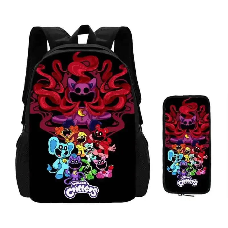 Mochila 2 pcs Set Smilling 3D Critters School Bags with Pencil Bags for Boy Girls Cartoon Prints Backpack Best Gift for Child