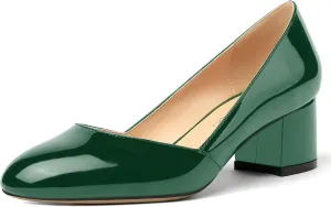 MODENCOCO Women's Block Round Toe Slip On Patent Chunky Low Heel Pumps Wedding Dress Shoes 2 Inch