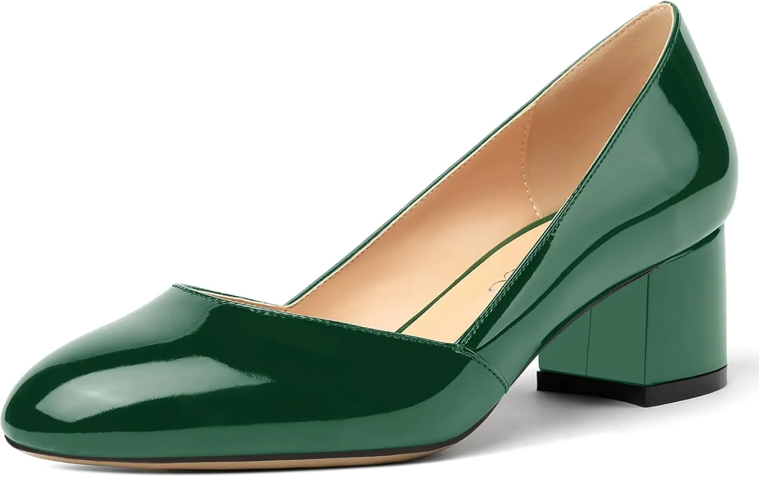 MODENCOCO Women's Block Round Toe Slip On Patent Chunky Low Heel Pumps Wedding Dress Shoes 2 Inch