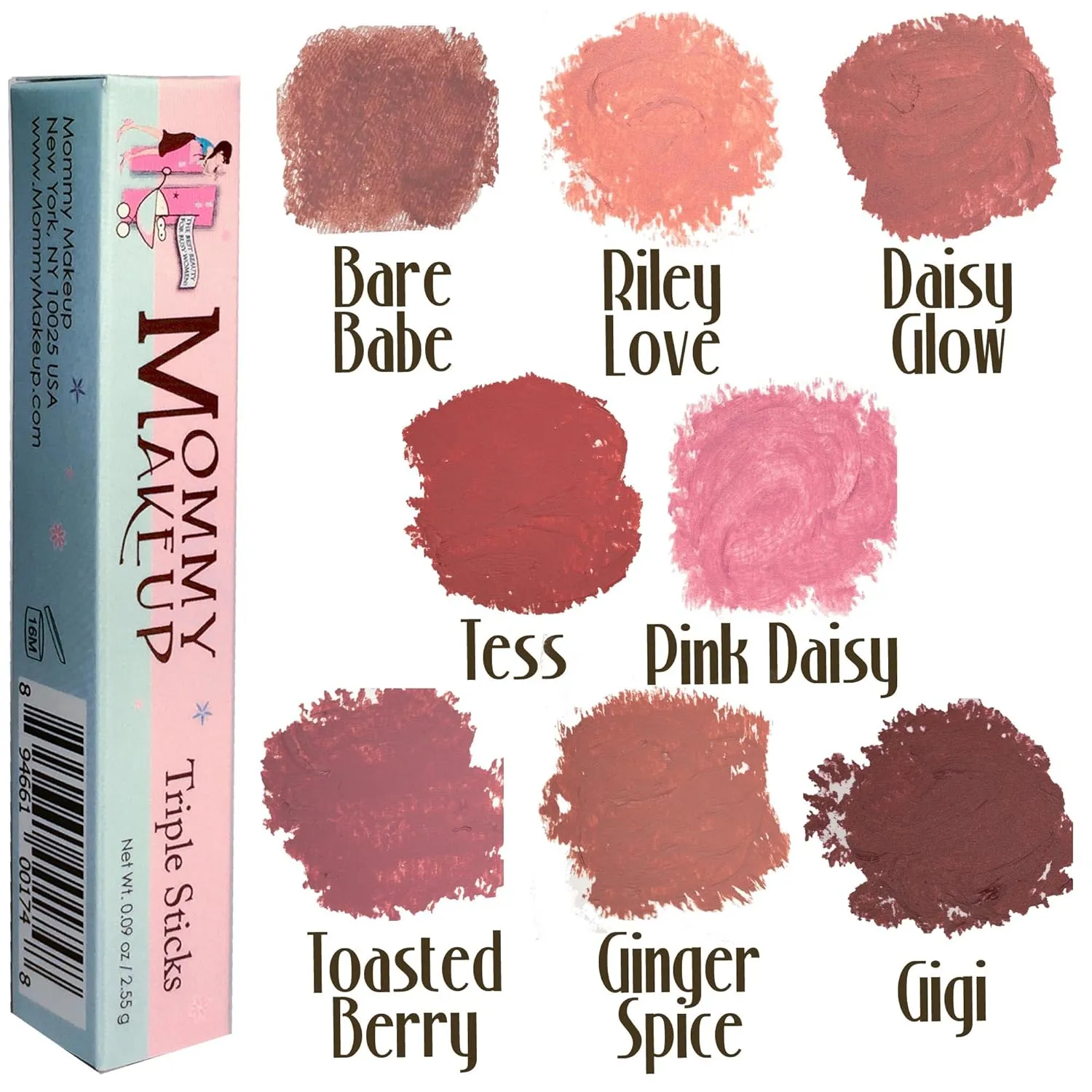 Mommy Makeup Triple Sticks Lipstick, Cream Blush & Teatment All-In-One with Shea & Cocoa Butter - Soft & Creamy Moisturizing Lip Crayon For Lips & Cheeks (Ginger Spice)