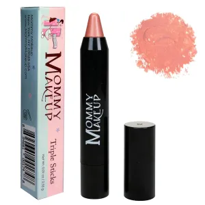 Mommy Makeup Triple Sticks Lipstick, Cream Blush & Teatment All-In-One with Shea & Cocoa Butter - Soft & Creamy Moisturizing Lip Crayon For Lips & Cheeks (Riley Love)