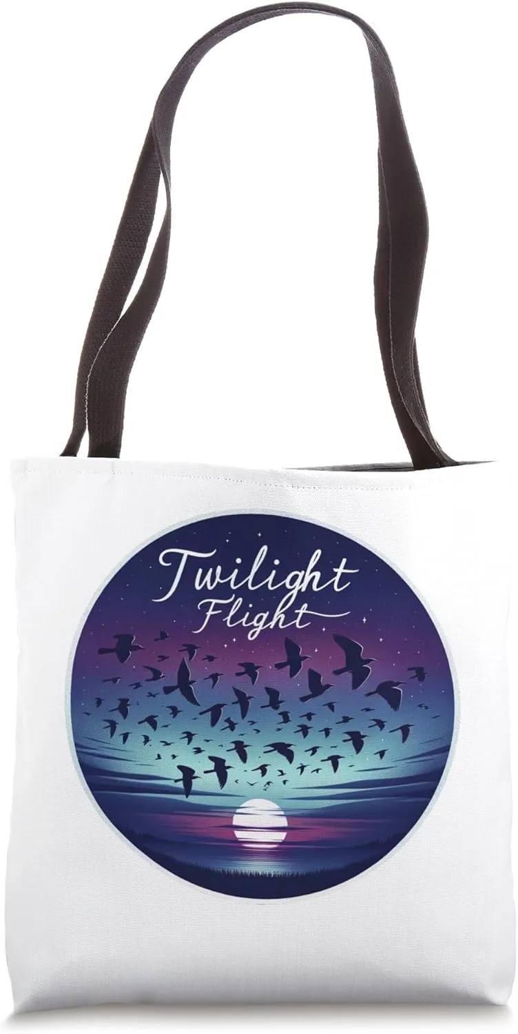 Moonrise Migration: Flock of Birds Evening Flight to Roost Tote Bag