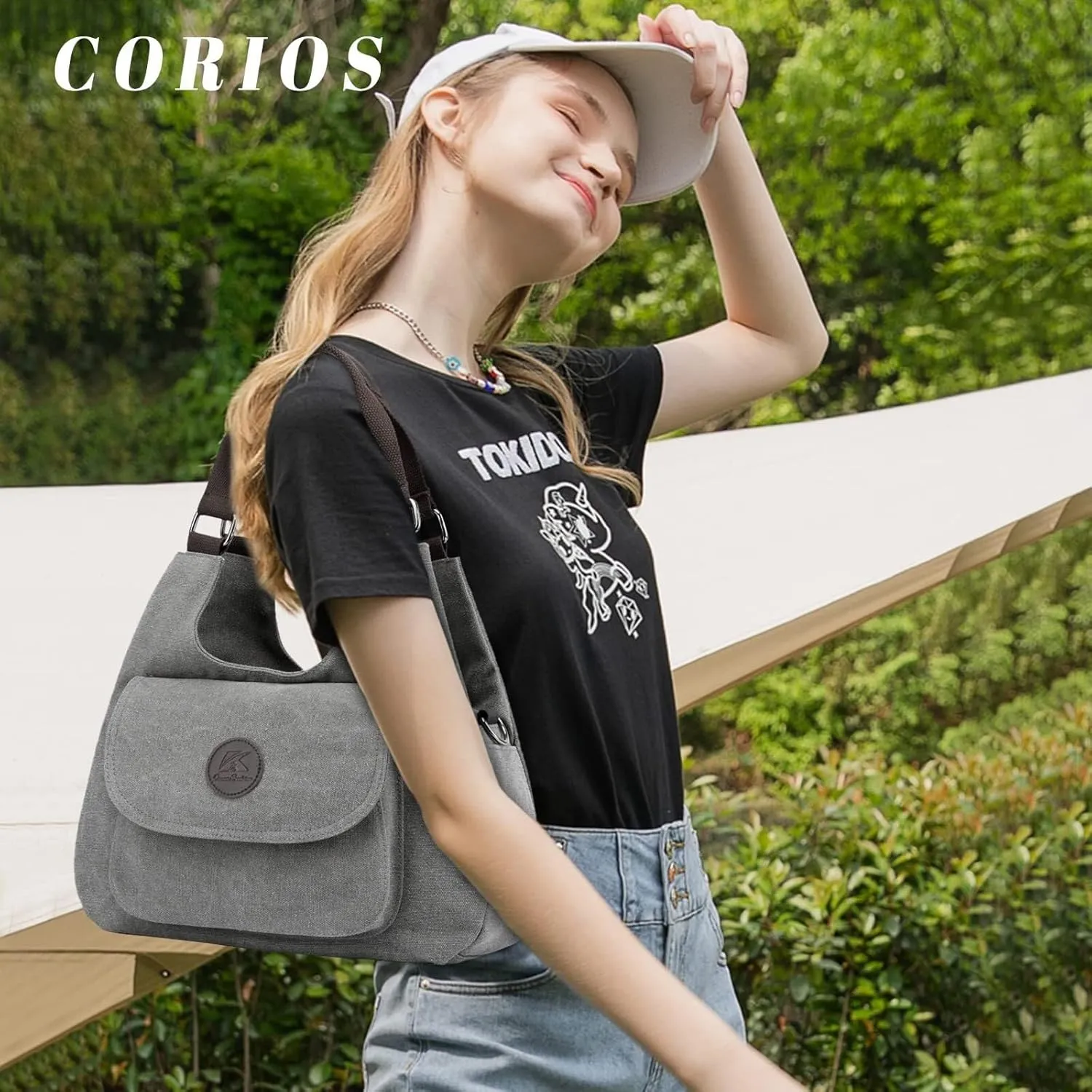 Multifunctional Clutch Tote Ladies Top Handle for Shopping Retro Women Underarm Canvas Shoulder Casual Handbag