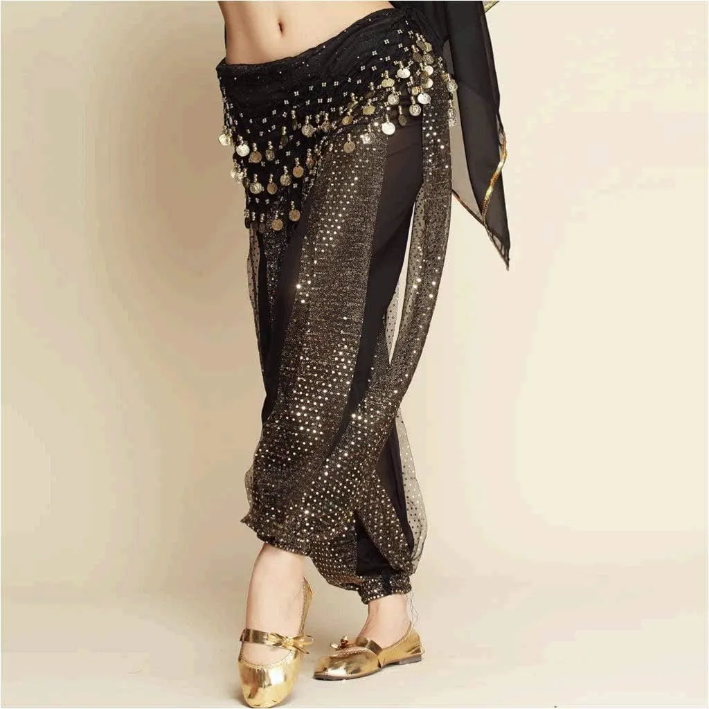 MUNAFIE Belly Dance Harem Pants Arabic Halloween Lantern Shiny Pants Fancy Pants US0-14
