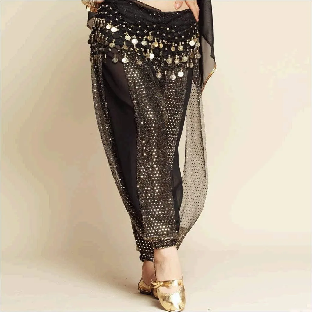 MUNAFIE Belly Dance Harem Pants Arabic Halloween Lantern Shiny Pants Fancy Pants US0-14