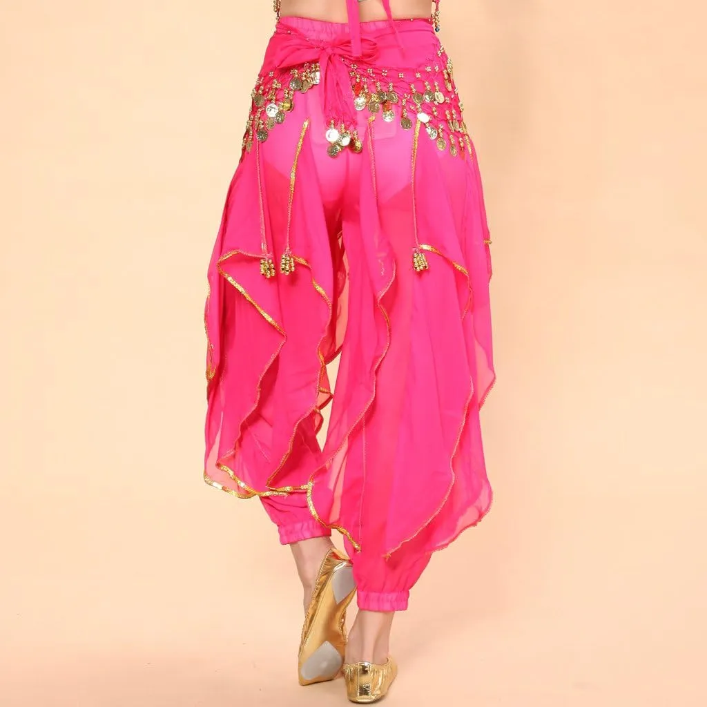 MUNAFIE Belly Dance Harem Pants - Tribal Costume Pants for Women, High Waisted Elastic Waistband, Soft Stretchy Fabric