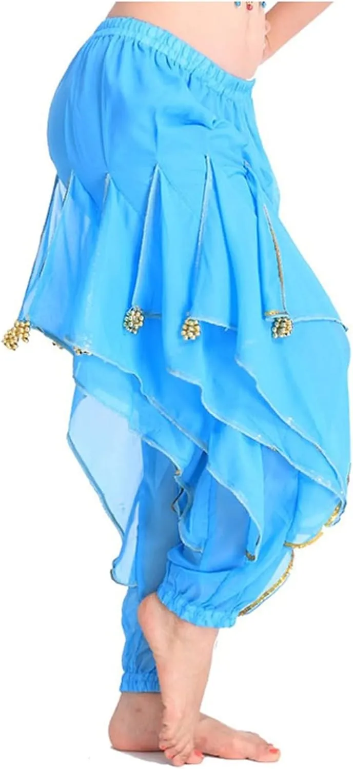 MUNAFIE Belly Dance Harem Pants - Tribal Costume Pants for Women, High Waisted Elastic Waistband, Soft Stretchy Fabric