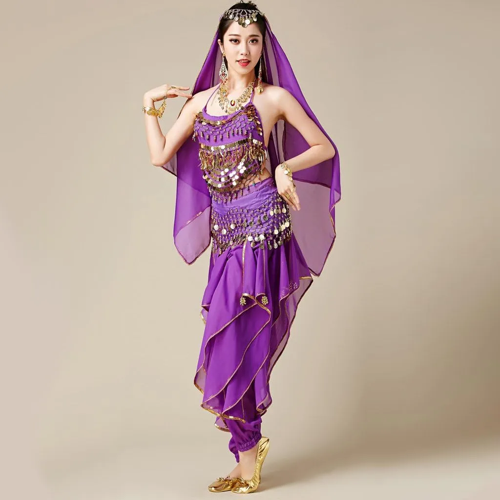 MUNAFIE Belly Dance Harem Pants - Tribal Costume Pants for Women, High Waisted Elastic Waistband, Soft Stretchy Fabric