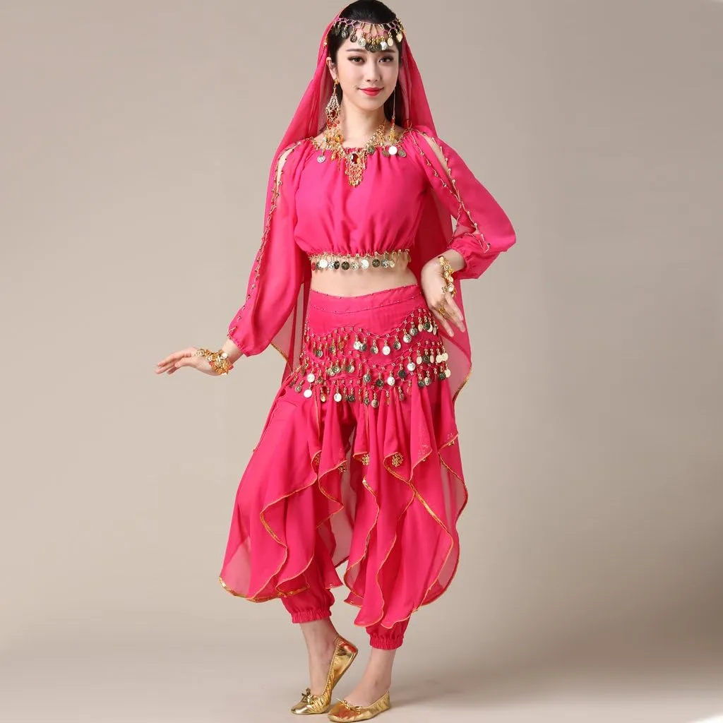 MUNAFIE Belly Dance Harem Pants - Tribal Costume Pants for Women, High Waisted Elastic Waistband, Soft Stretchy Fabric