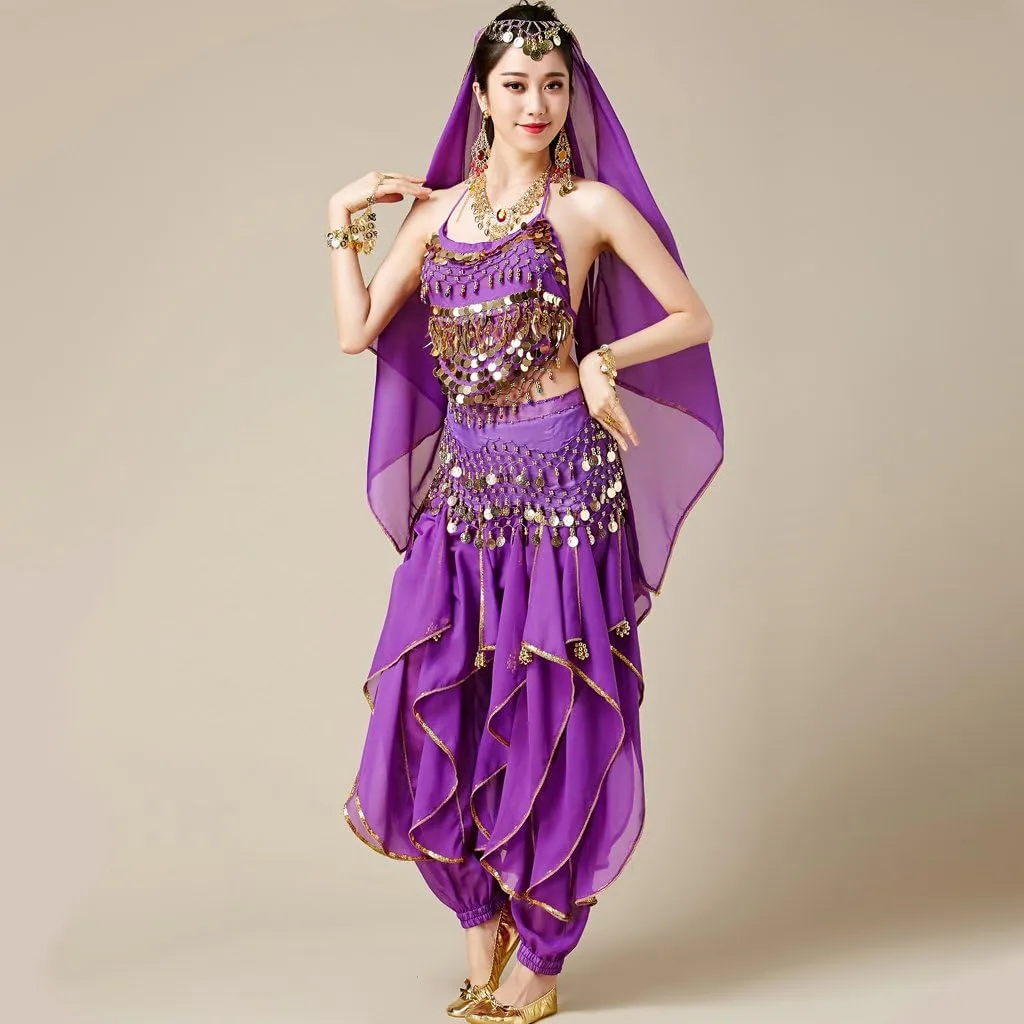 MUNAFIE Belly Dance Harem Pants - Tribal Costume Pants for Women, High Waisted Elastic Waistband, Soft Stretchy Fabric