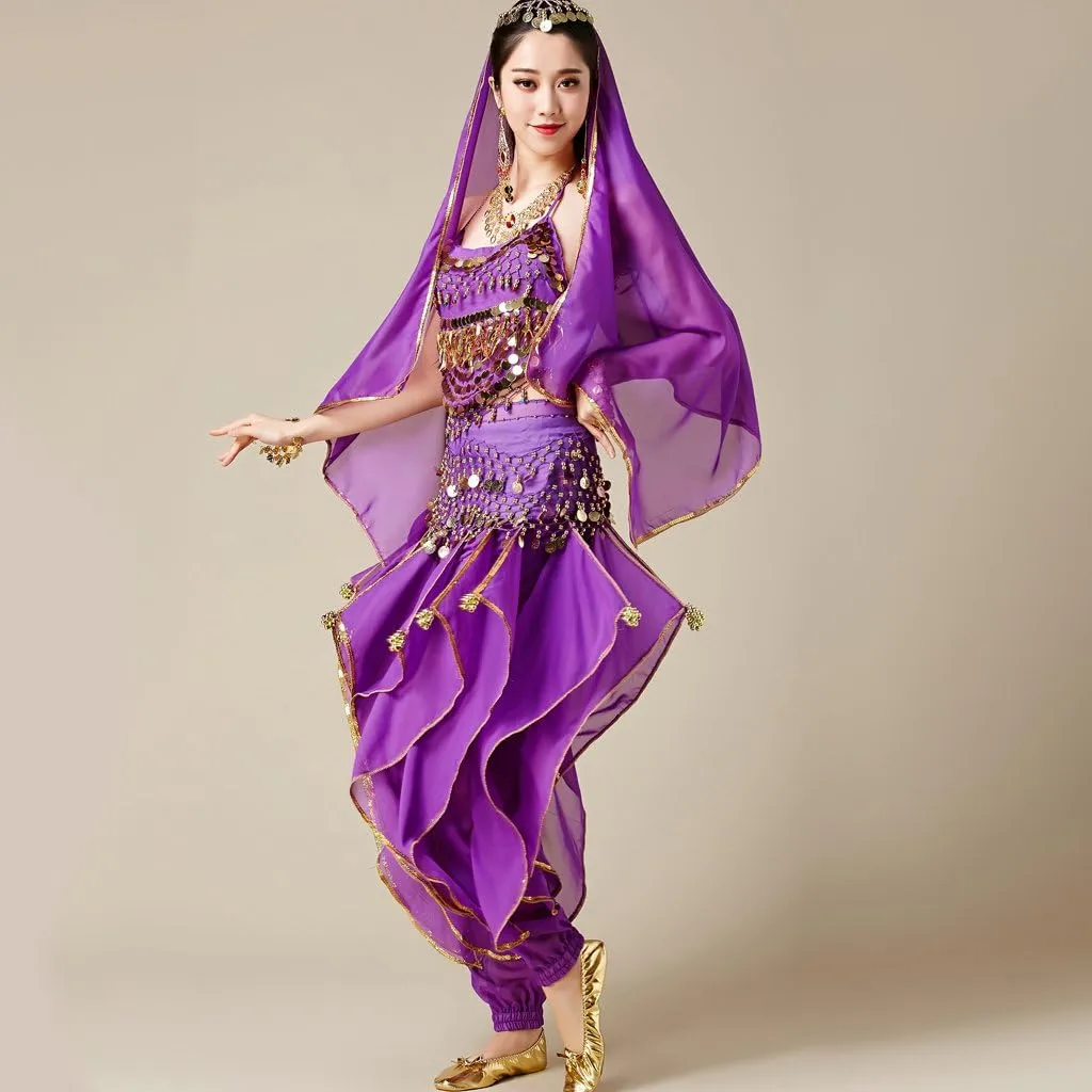MUNAFIE Belly Dance Harem Pants - Tribal Costume Pants for Women, High Waisted Elastic Waistband, Soft Stretchy Fabric