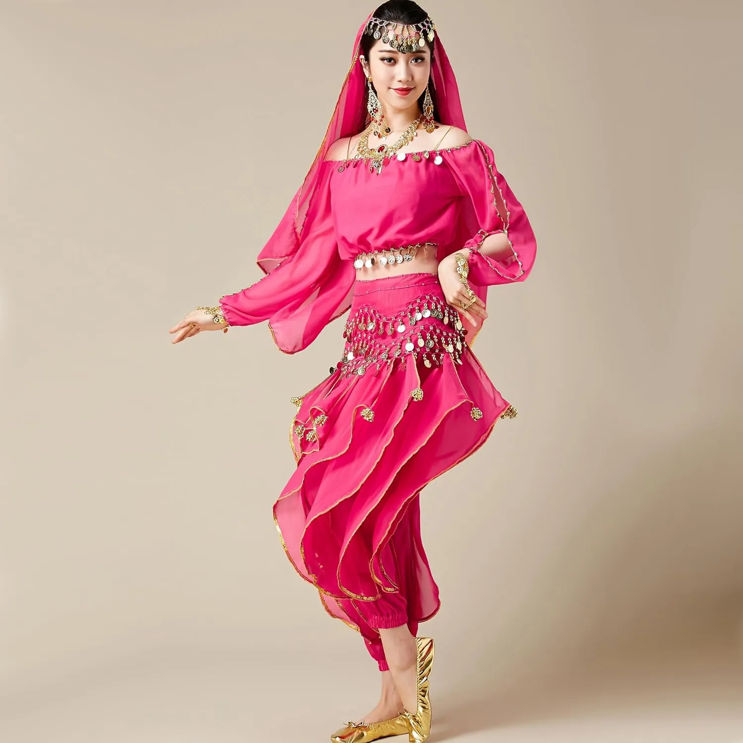 MUNAFIE Belly Dance Harem Pants - Tribal Costume Pants for Women, High Waisted Elastic Waistband, Soft Stretchy Fabric